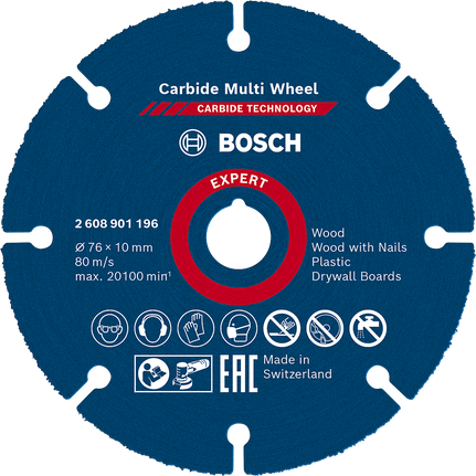 Disco de corte de carburo multimaterial Bosch EXPERT 76 x 10 mm.