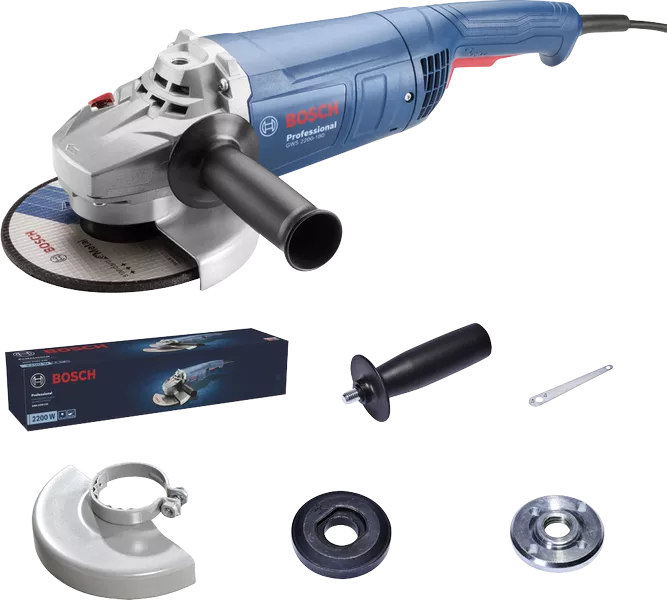 Amoladora angular Bosch GWS 2200-180 con accesorios.
