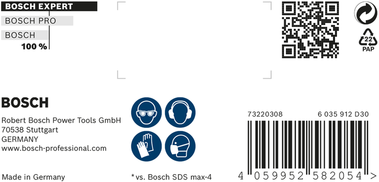 Embalaje de la broca para taladro percutor Bosch SDS max-8X de 3/4″.