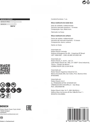 Disco de corte de carburo Bosch EXPERT Multi Material 110 x 20 mm.