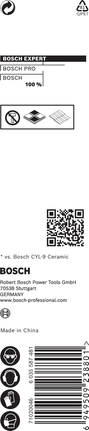 Broca de cerámica dura Bosch EXPERT HEX-9 para azulejos.
