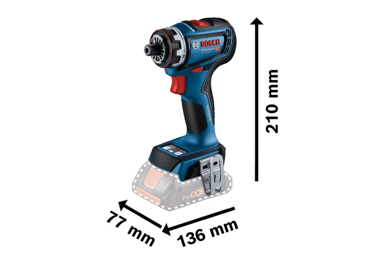 Taladro inalámbrico Bosch GSR 18V-90 FC con dimensiones mostradas.
