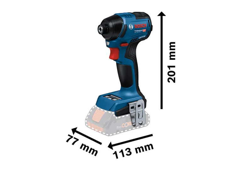 Atornillador de impacto Bosch GDR 18V-220 C, altura 201 mm.