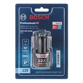 Paquete de baterías de iones de litio Bosch de 12 V y 2,0 Ah.