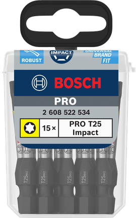 Puntas de impacto Bosch PRO Torx T25 de 55 mm, 15 piezas.