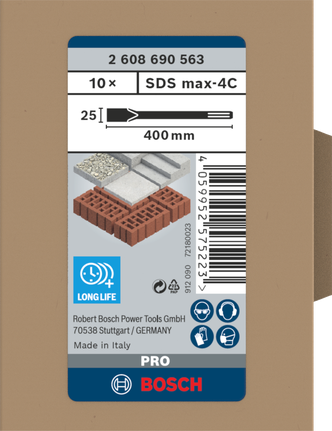 Cincel plano Bosch SDS max-4C 25×400 mm 10 uds.