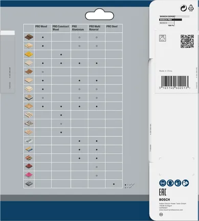 Tabla de compatibilidad de hojas de sierra circular multimaterial Bosch PRO.