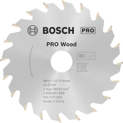 Hoja de sierra circular inalámbrica Bosch PRO Wood de 85 mm.