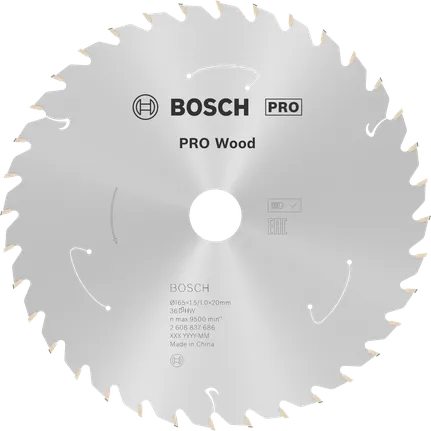 Hoja de sierra circular inalámbrica Bosch PRO Wood de 165 mm para madera.