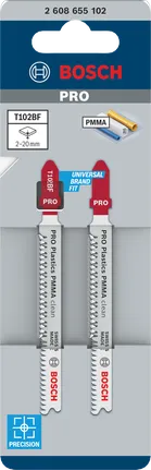 Paquete de 2 hojas de sierra de calar Bosch PRO Plastics PMMA clean T102BF.