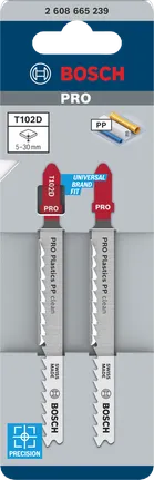 Hojas de sierra de calar Bosch PRO Plastics PP clean T102D, paquete de 2 unidades.