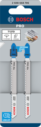 Hojas de sierra de calar Bosch PRO Alu T127D para aluminio, paquete de 2 unidades.