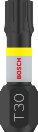 Punta de impacto Bosch PRO Torx T30 de 25 mm con anillo amarillo.