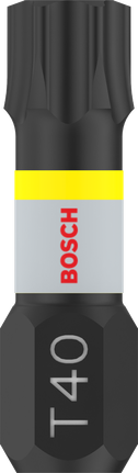 Punta de impacto Bosch PRO Torx T40 25 mm con anillo amarillo.