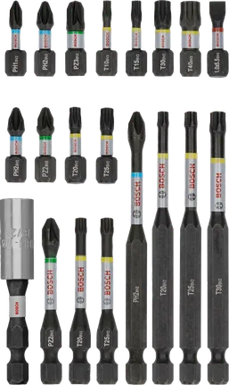 Juego de puntas de destornillador de impacto Bosch PRO, 20 piezas, para diversas fijaciones.