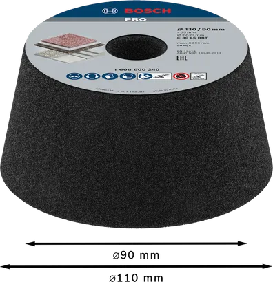 Muela cónica de copa Bosch PRO Stone para desbaste, 90 x 110 mm.