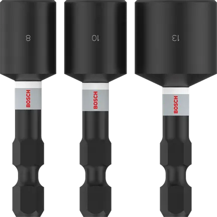 Juego de llaves de impacto Bosch PRO para tuercas de 8, 10 y 13 mm, vástago hexagonal de 1/4".
