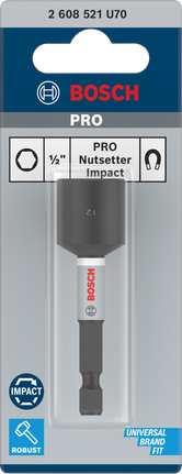 Punta de impacto Bosch PRO para destornillador de tuercas de 1/2 pulgada x 65 mm.