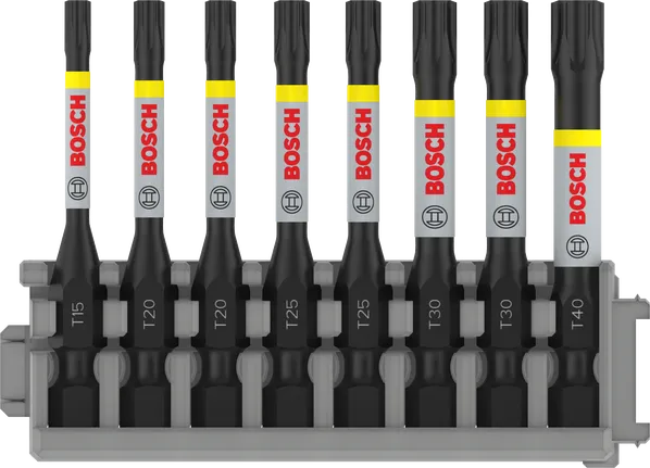 Juego de puntas de impacto Torx Bosch PRO T15 a T40, 8 piezas.