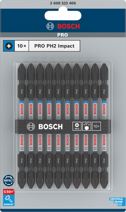 Puntas de impacto de doble punta Bosch PRO PH2 de 110 mm, paquete de 10.