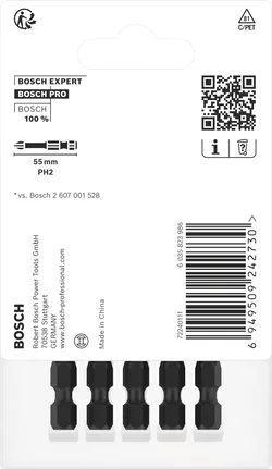 Puntas Phillips Bosch PH2 de 55 mm (paquete de 5).