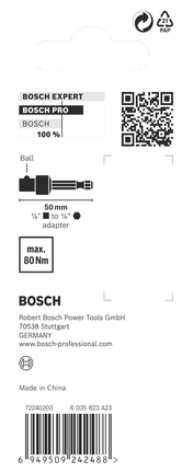 Adaptador de enchufe Bosch PRO de 1/4 de pulgada con conexión de bola, 50 mm.