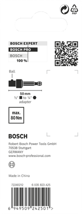 Adaptador de enchufe Bosch PRO con conexión de bola, 1/2 pulgada 50 mm.