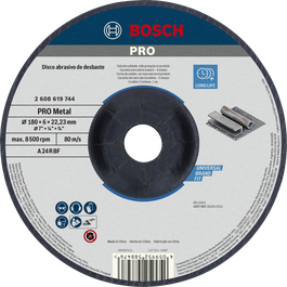 Disco abrasivo para metal Bosch PRO de 180 x 6 x 22,23 mm.