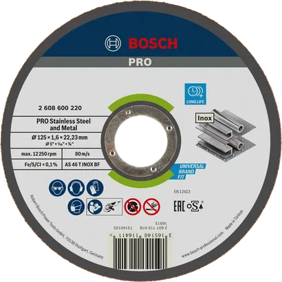 Disco de corte Bosch PRO para acero inoxidable y metal, 125 mm.