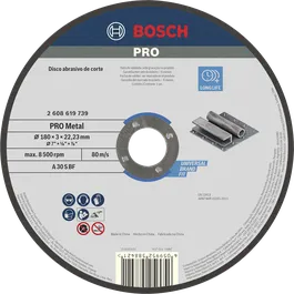 Disco de corte de metal Bosch PRO de 180 x 3 mm para corte universal de metales.