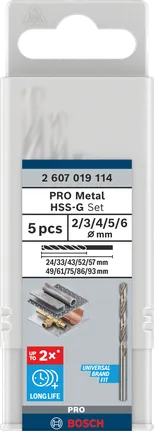 Juego de 5 brocas helicoidales Bosch PRO Metal HSS-G.
