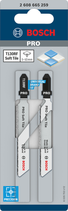 Hojas de sierra de calar Bosch PRO Soft Tile T130RF para cortar azulejos blandos.