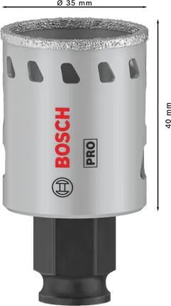 Sierra de corona Bosch PRO Tile PC Plus de 35 mm para un corte preciso de baldosas.