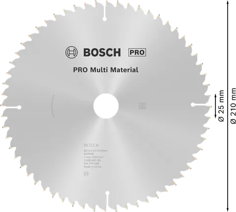 Hoja de sierra circular multimaterial Bosch PRO de 210 mm.