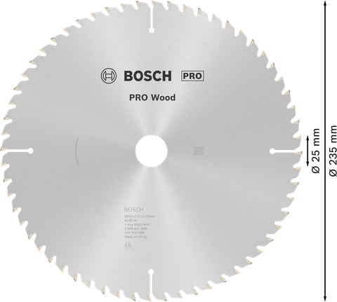 Hoja de sierra circular Bosch PRO Wood de 235 mm para cortar madera.