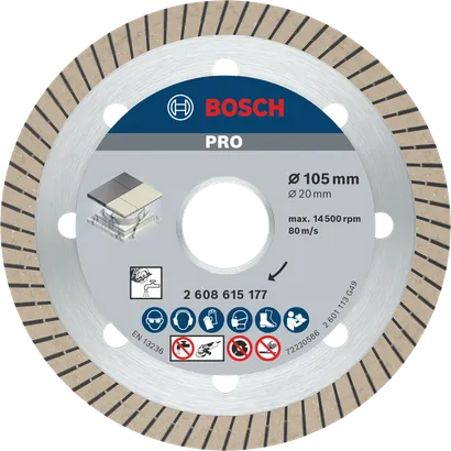 Disco de diamante cerámico Bosch PRO de 105 mm para corte de azulejos.