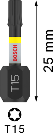 Punta de impacto Torx T15 de 25 mm de Bosch PRO para tornillos.