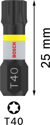 Punta de impacto Torx Bosch PRO T40 de 25 mm con marca de tamaño.