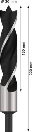 Broca de punta de clavo Bosch PRO Wood de 30 x 160 x 220 mm.