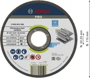 Disco de corte Bosch PRO para acero inoxidable y metal de 115 mm.