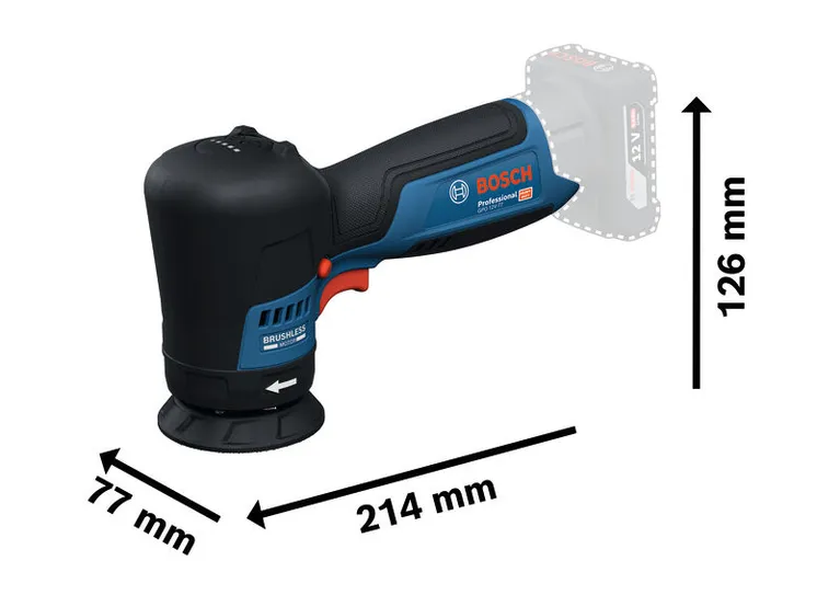 Pulidora Bosch GPO 12V-77 con diseño compacto sin escobillas.