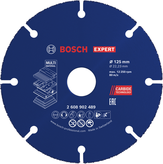 Disco de corte de carburo multimaterial Bosch EXPERT de 125 mm.