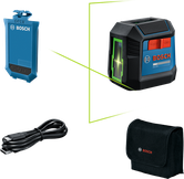 Herramienta niveladora láser Bosch GLL 2-15 G con estuche y cargador.