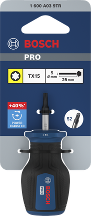 Destornillador Bosch PRO Stubby TX15 con hoja de 25 mm.