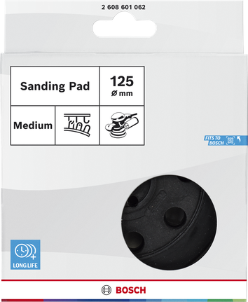 Disco de lijado Bosch de grano medio, 125 mm, para lijadoras orbitales.