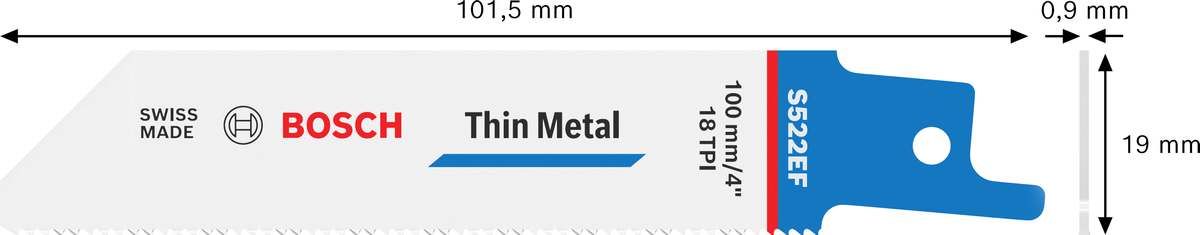 Hoja de sierra recíproca bimetálica Bosch S 522 EF para metal delgado.