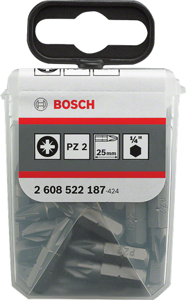 Puntas de destornillador Bosch PZ2 de 25 mm y 1/4″.