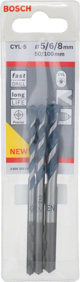 Juego de 3 brocas para hormigón Bosch CYL-5 de 5/6/8 mm.