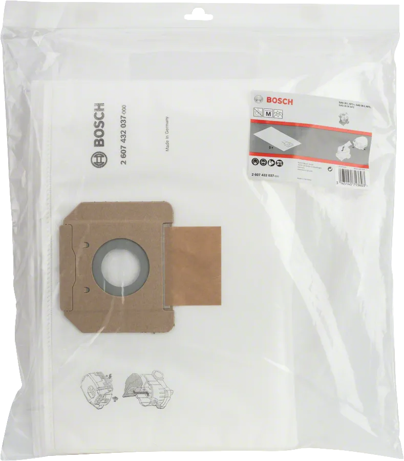 Embalaje de bolsas de filtro de vellón Bosch.