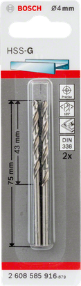 Paquete de 2 brocas Bosch HSS-G de 4 mm.
